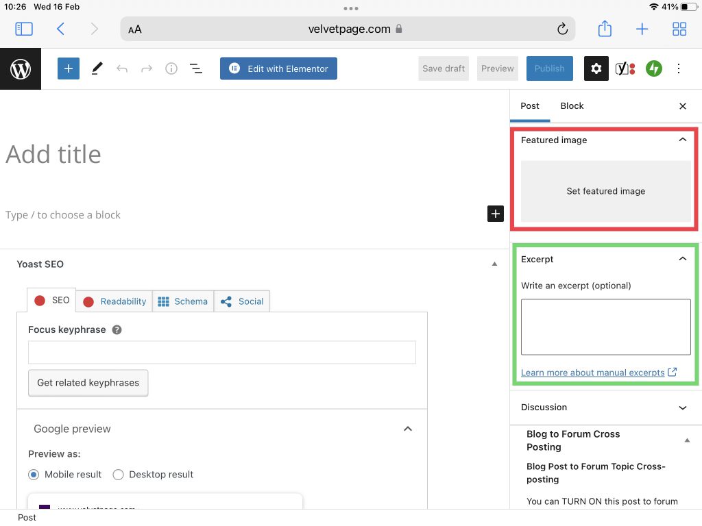Featured image and Excerpt - How to write a blog post